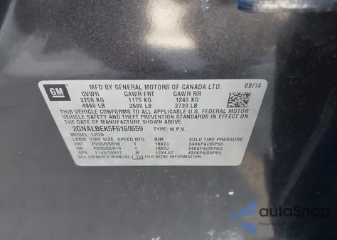 2015 Chevrolet Equinox 1Lt z USA, uszkodzony, nr VIN 2GNALBEK5F6160559